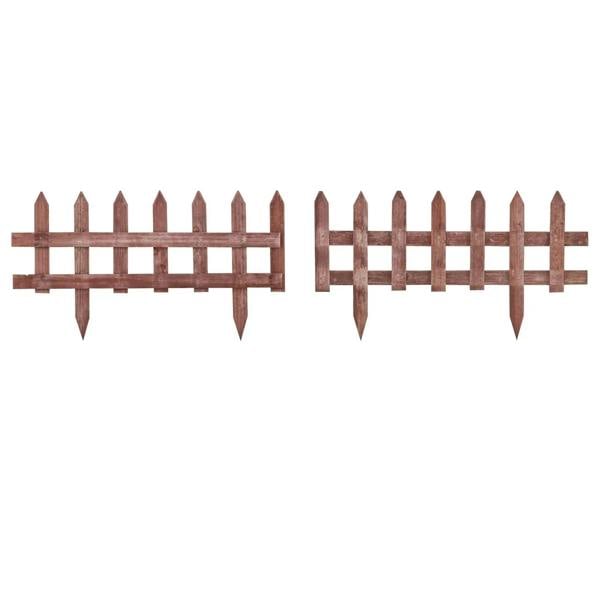 Rustic brown wooden garden fence panels with pointed pickets, set of 12 pieces