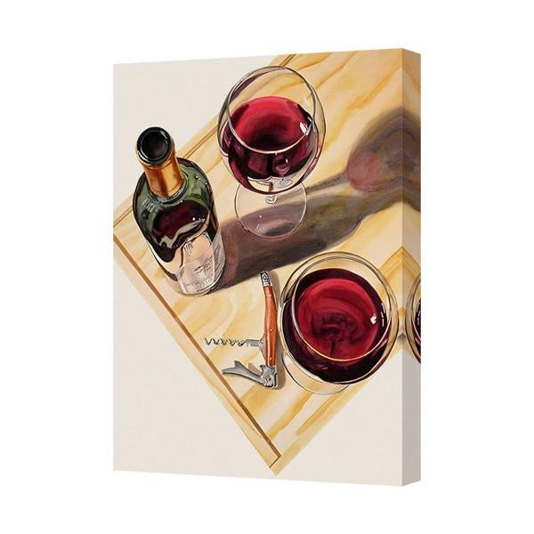 Benjamin Tate Design Contemporary Wine Glasses Canvas Art Print On Deep Wooden Frame