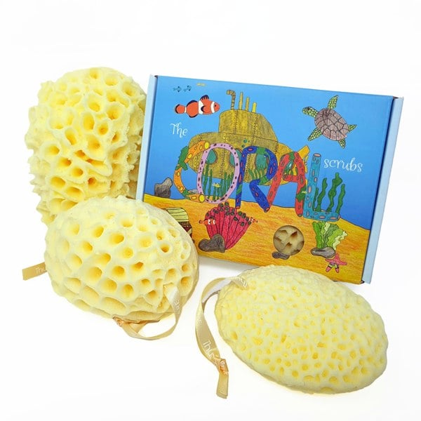 Coral Scrubs Family Bath Sponges set of 3 family bath time sponges