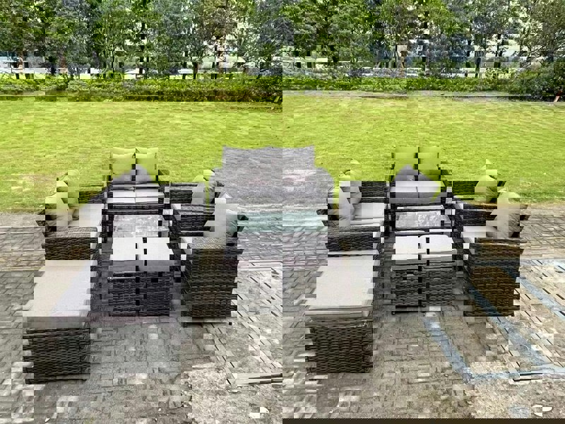 Fimous 9 Seater High Back Rattan Sofa Set with Coffee Table, 2 Sofas, 2 Chairs & 3 Footstools - Dark Grey