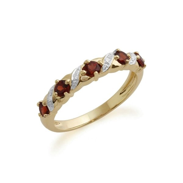 Gemondo Classic Round Garnet & Diamond Half Eternity Ring in 9ct Yellow Gold