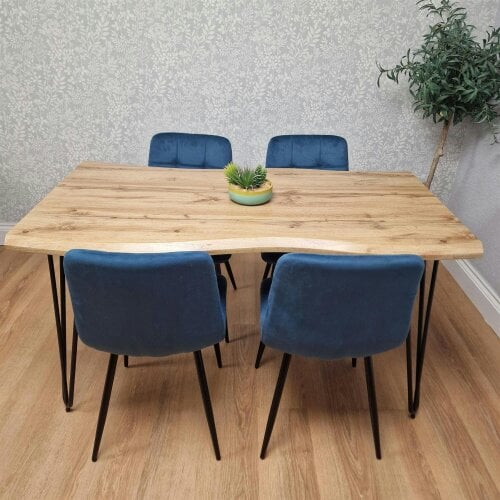 Kosy Koala Dining Table Set With 4 Blue Velvet Chairs Dining Room Furniture