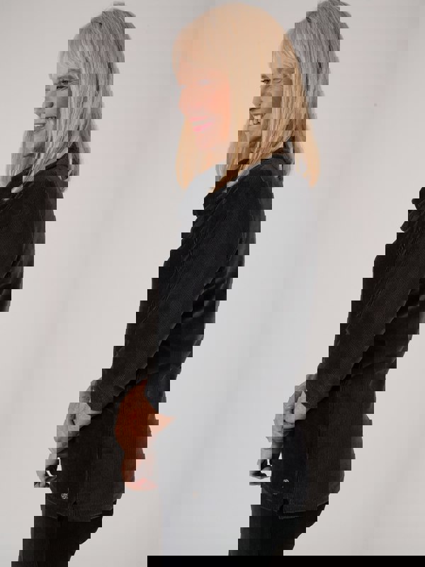 PennyPlain Ribbed Velour Cowl Neck Top - Black