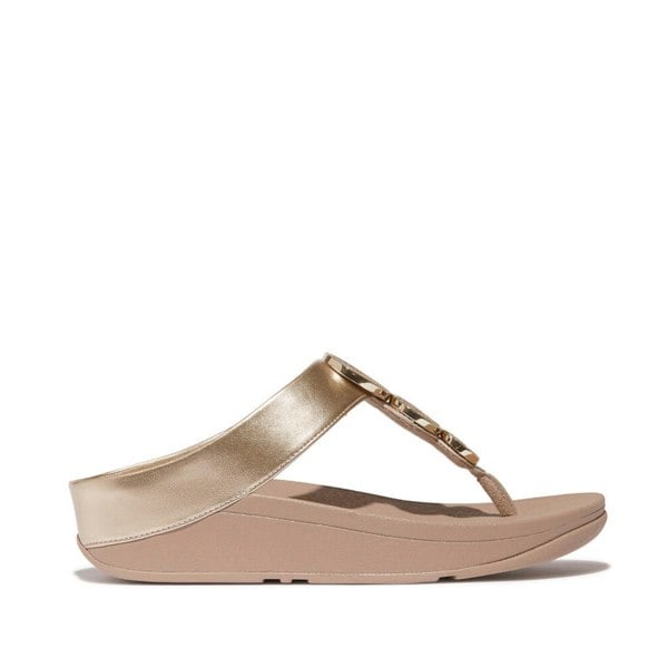 FitFlop HALO BEAD-CIRCLE Womens Toe Post Sandals Metallic Latte Beige