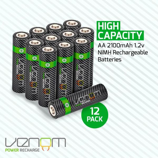 Venom Rechargeable AA Batteries - High Capacity 2100mAh (12-Pack)