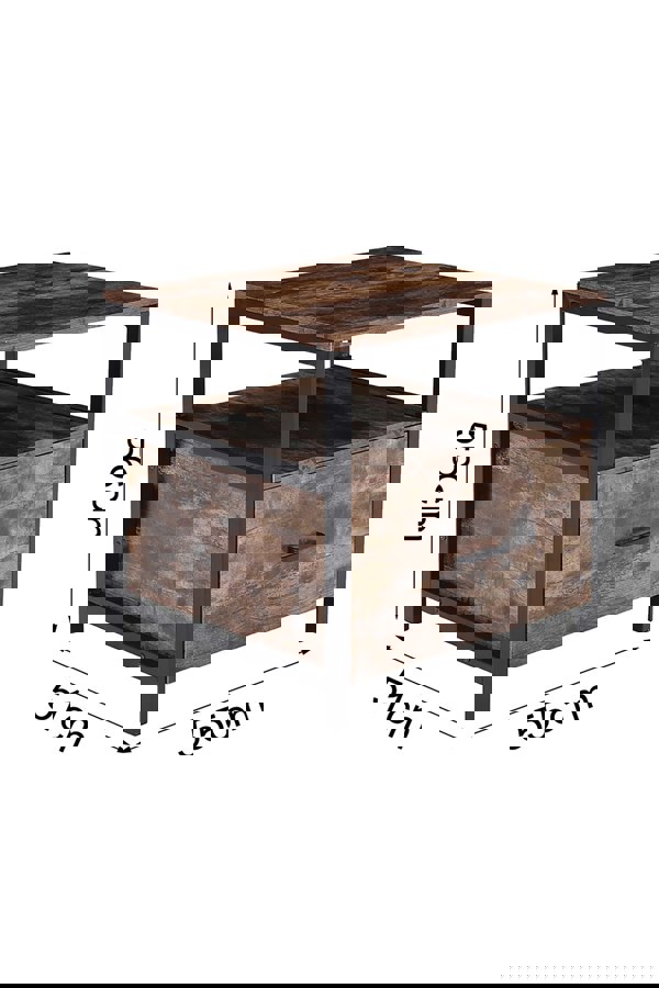 Living and Home 55cm W x 51cm D x 56cm H Industrial 1 Drawer Bedside Table Bedroom