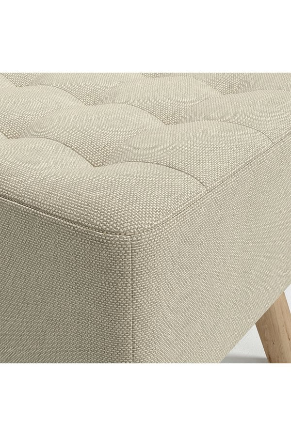 Living and Home Beige Linen Padded Wooden Leg Square Footstool