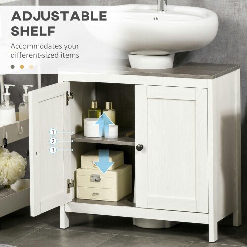 Wyld Haus Narile Antique White Under Sink Vanity Storage Cabinet With Double Doors And Adjustable Shelving