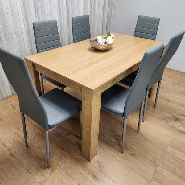 Kosy Koala Dining Set of 6 Dining Table and 6 Grey Faux leather Chairs Dinig Room Furniture
