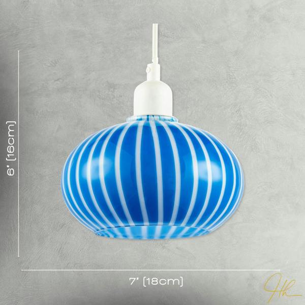 Bright Royal Blue and White Striped Glass Pendant Lighting Shade Image 7