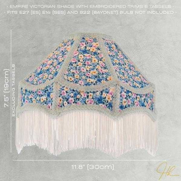 Classic Victorian Empire Lampshade in Multi Colour Cotton with Tassels Image 7