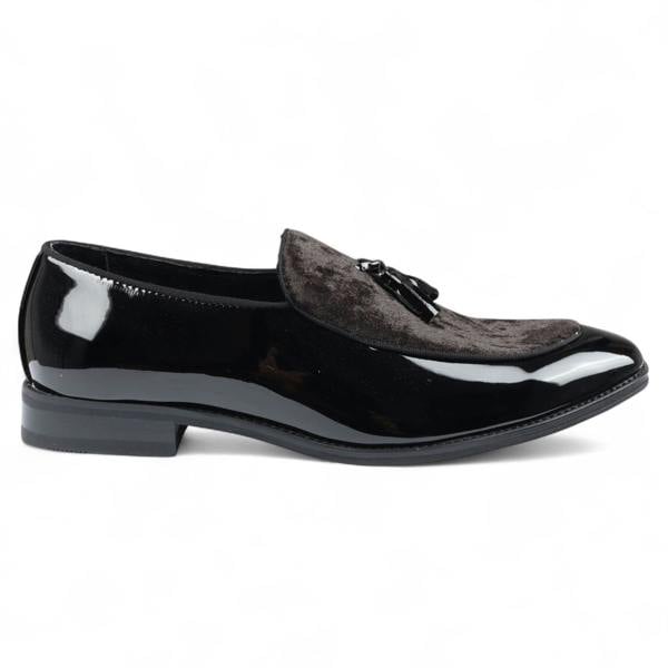 Dolcetto Men's Velvet Tassel Loafers Formal Patent Dress Shoes