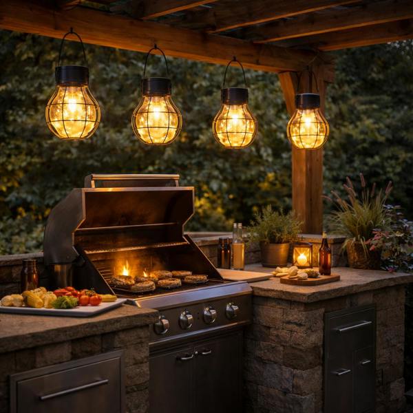 Gardenwize Pack of 4 Timeless Caged Mini Solar Lanterns Vintage Hanging LED Lights