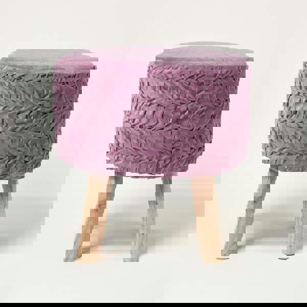 HOMESCAPES Lyla Pleated Velvet Footstool, 40 cm Tall