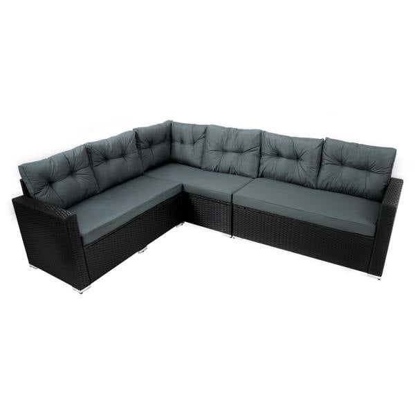 Jardi Rattan Corner Set With Composite Table – Black
