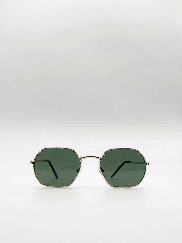 Hexagon Metal Frame Sunglasses in Gold - svnx