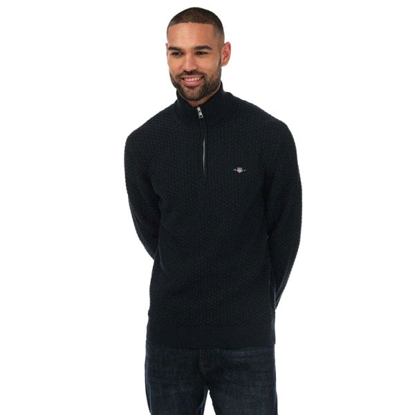 Gant Mens Textured Cotton Half Zip Jumper - Blue