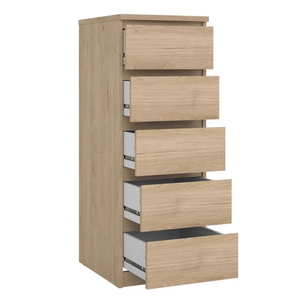 Wyld Haus Budapest Natural Oak Effect Wood Narrow Chest 5 Drawers