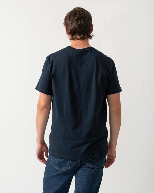 back of a model wearing a Belstaff Mens Blur T-Shirt Cotton in Dark Ink