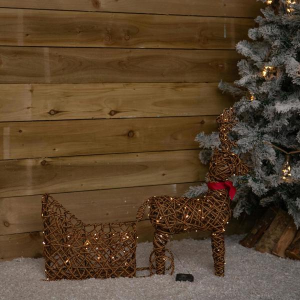 Samuel Alexander 82cm Battery Powered Light Up Rattan Reindeer & Sleigh with 120 LEDs and Timer