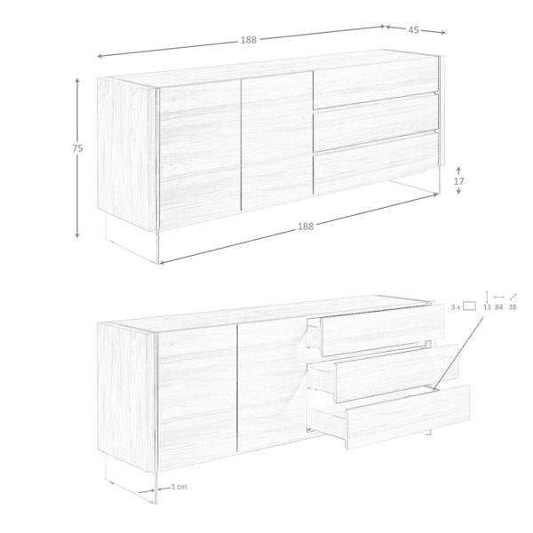 Angel Cerdá Walnut and Tempered Glass Sideboard 3086