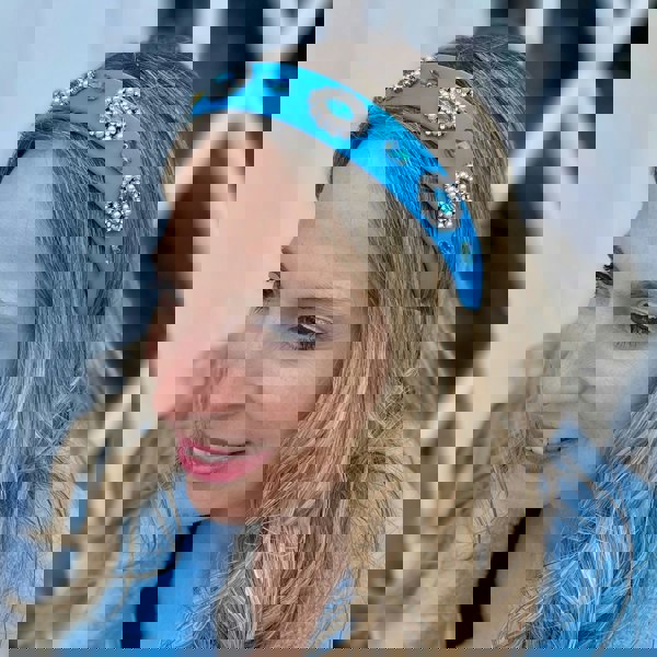 Light Blue Headband with Pearls Sky Blue Hair Band Wedding Guest