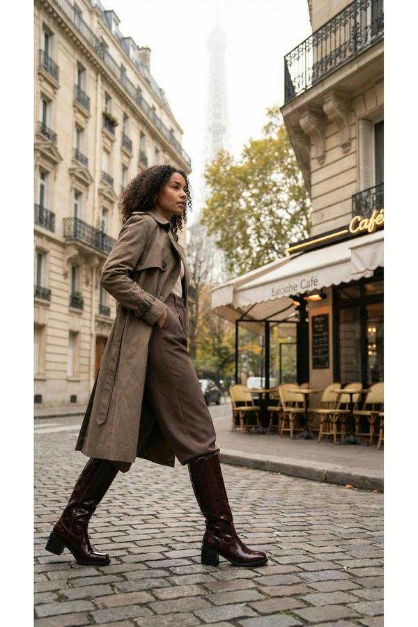Verira Patent Knee High Block Heel Boots - Wine
