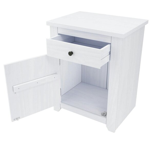Wyld Haus Tralee Panelled White Washed Wooden Bedside Table