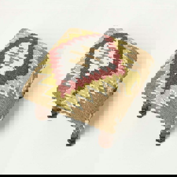 HOMESCAPES Jaipur Handwoven Kilim Footstool