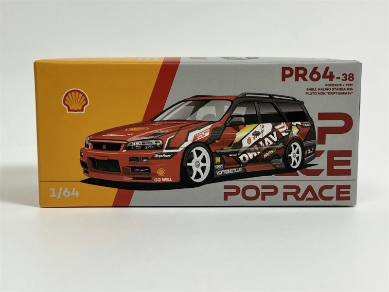 Pop Race Nissan Shell Valino Stagea R34 Pluto MOK Driftagea 34 1:64 Scale PR640038