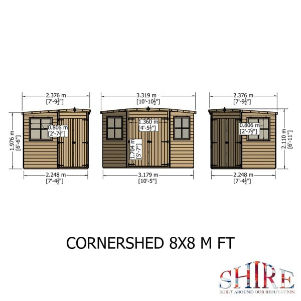 Shire Corner Shed 8x8 12mm interlock Cladding Pressure treated wooden