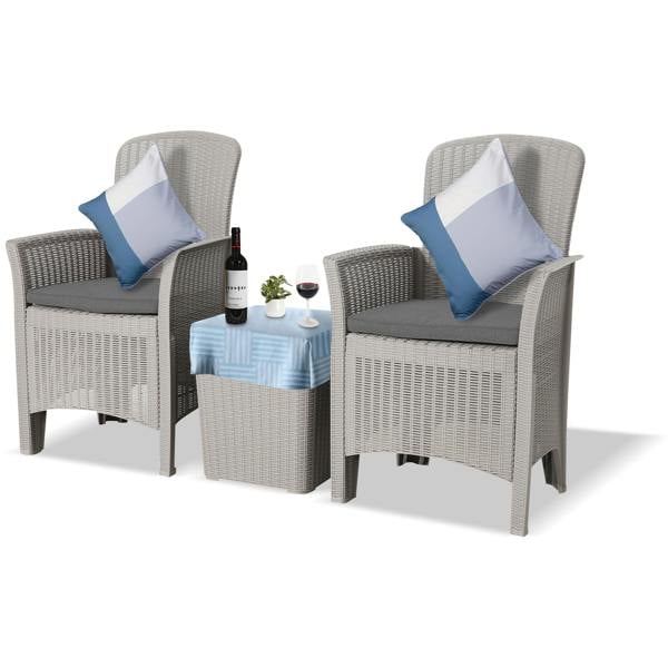 Homeology OPHELIA 3-Piece Rattan Garden Furniture High Back Armchair Set with Side Table in Grey