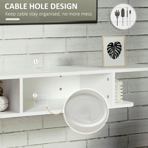 Wyld Haus Kere Wooden White Floating TV Unit With OFauxn Shelves For Screens Up To 40 Inches