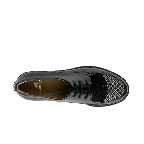 Embassy London Retro Tone - Black & Grey Diamond - Women's leather lace-up with signature kiltie detail