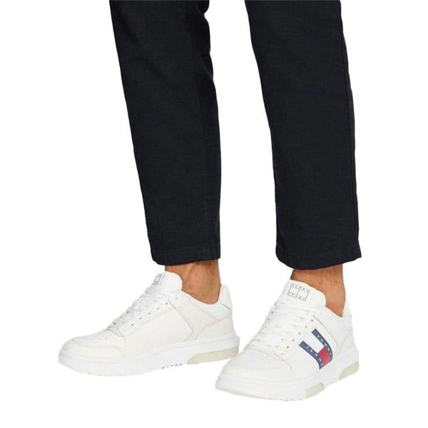 Tommy Jeans Mens Leather Trainers - White - 