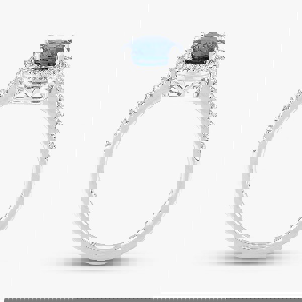 T. H. Baker 18ct White Gold Sapphire & Brilliant Cut Diamond Shoulder Set Halo Ring R39073GW18SA