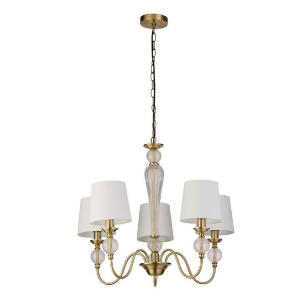 Lighting Collection Classic Brass Chandelier with Glass Accents and Drum Shades