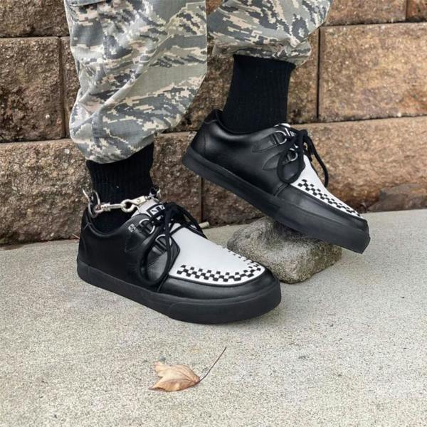 TUK Footwear TUK Pointed Creeper Sneaker Black White Leather Platform Shoes - A9180