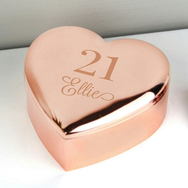 Personalised Memento Company Personalised Big Age Rose Gold Heart Trinket Box