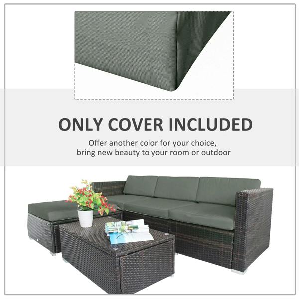 Deep grey outdoor seat cushion cover shown fitted on patio furniture sofa seating
