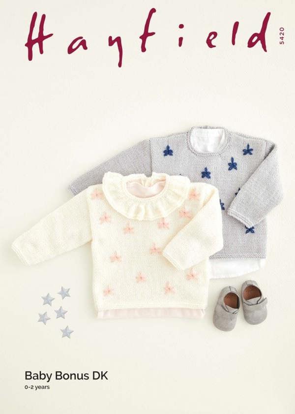 Hayfield Baby Bonus DK Knitting Pattern 5420, Sweaters for Baby, 0 - 2 Years
