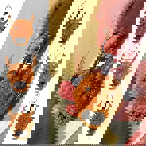 Earth Squared Highland Cow Fluffy Keyring with Tweed Ears