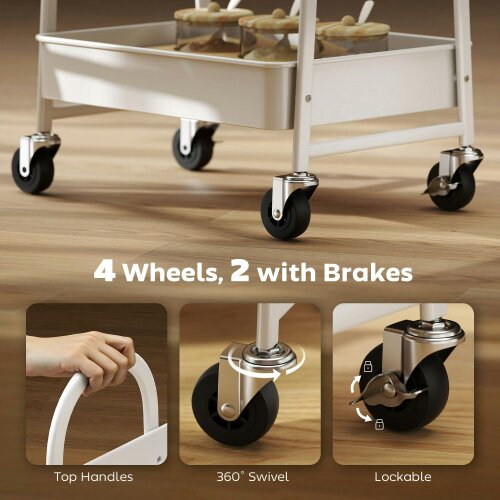 Wyld Haus Satoro Wooden White And Oak 3 Tier Kitchen Trolley With Covered Top