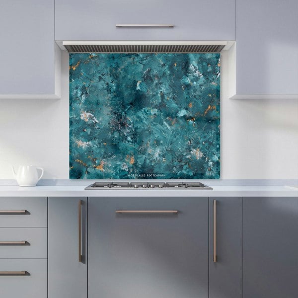 Warren Reed - Designer Polished Teal Quartz Effect Kitchen Splashback