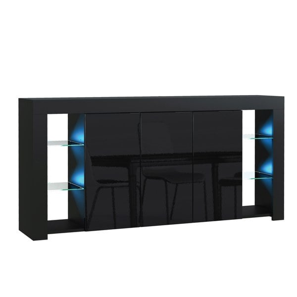 Mex Furniture  Exclusive 164cm Sideboard TV Unit Black Display Cabinet TV Stand Living Room with FREE LED