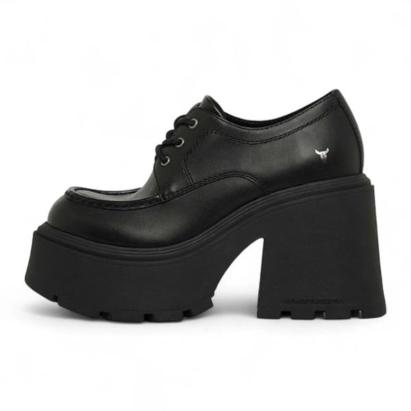 Windsorsmuth Starcrossed - Women's Black Leather Chunky Platform Shoes