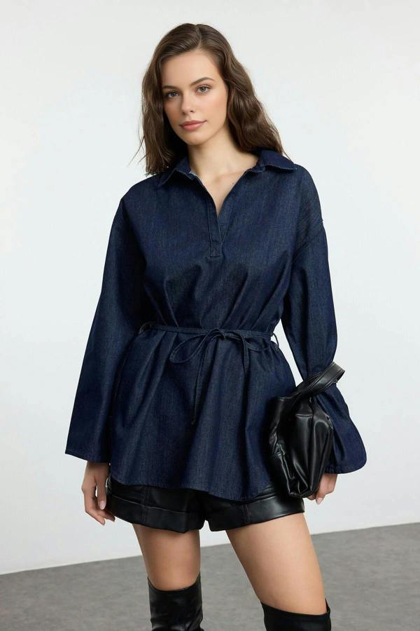 WOVCOR Denim Shirt with Tie Detail
