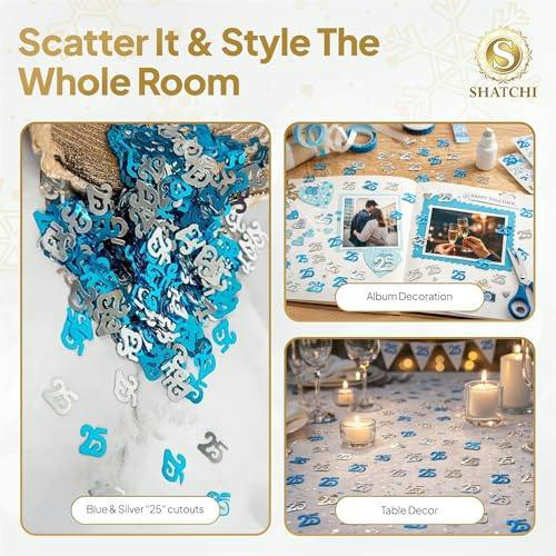25th Birthday Blue & Silver Metallic Confetti Table Decoration Pack for Milestone Celebrations image 7