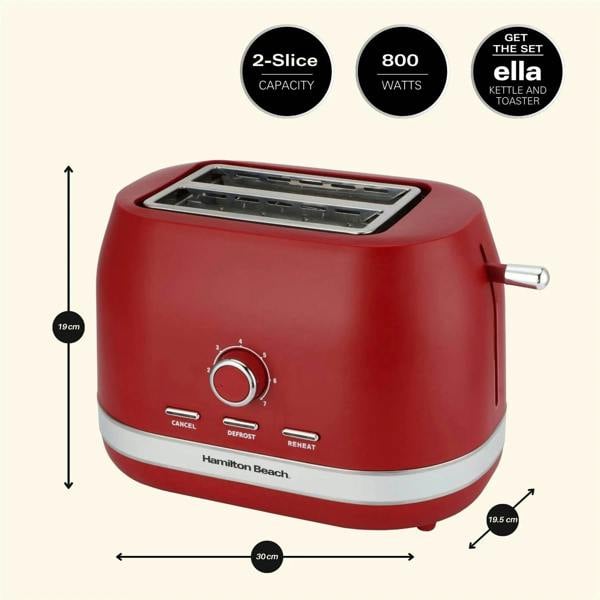 Hamilton Beach Ella 2 Slice Toaster - Matte Red