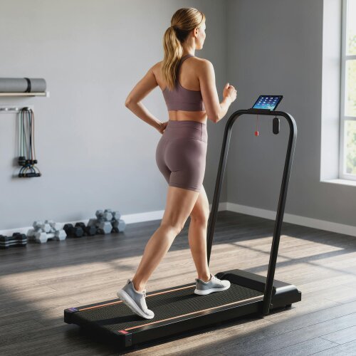 SPORTNOW 2.5HP Folding Treadmill Walking Pad w/ LED Display, No Assembly Blue - Orange
